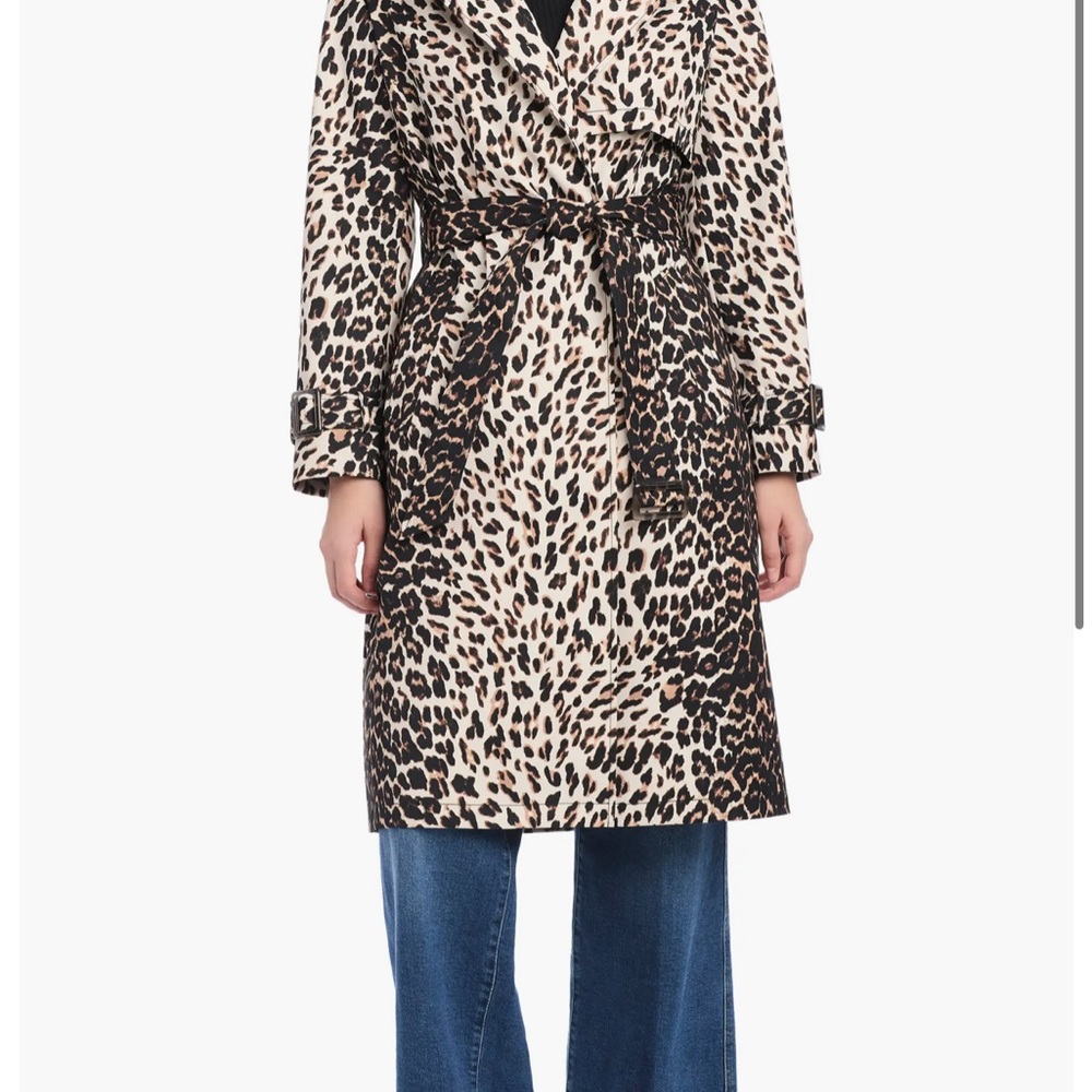 New Kate Spade Longline Double Breatsed Leopard Print Trench Coat XS 0